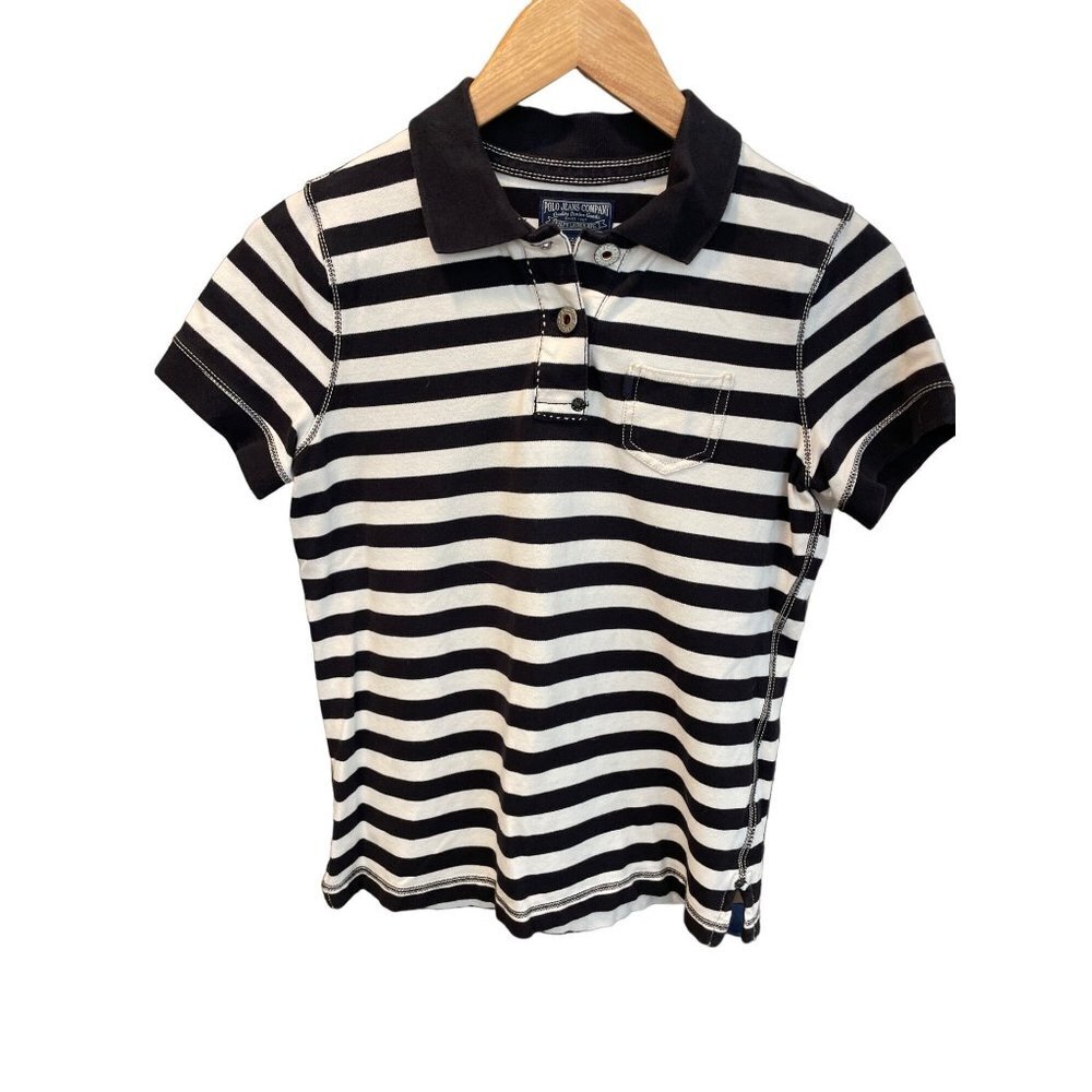 Ralph Lauren Vintage Black and White Striped Short Sleeve Polo Shirt